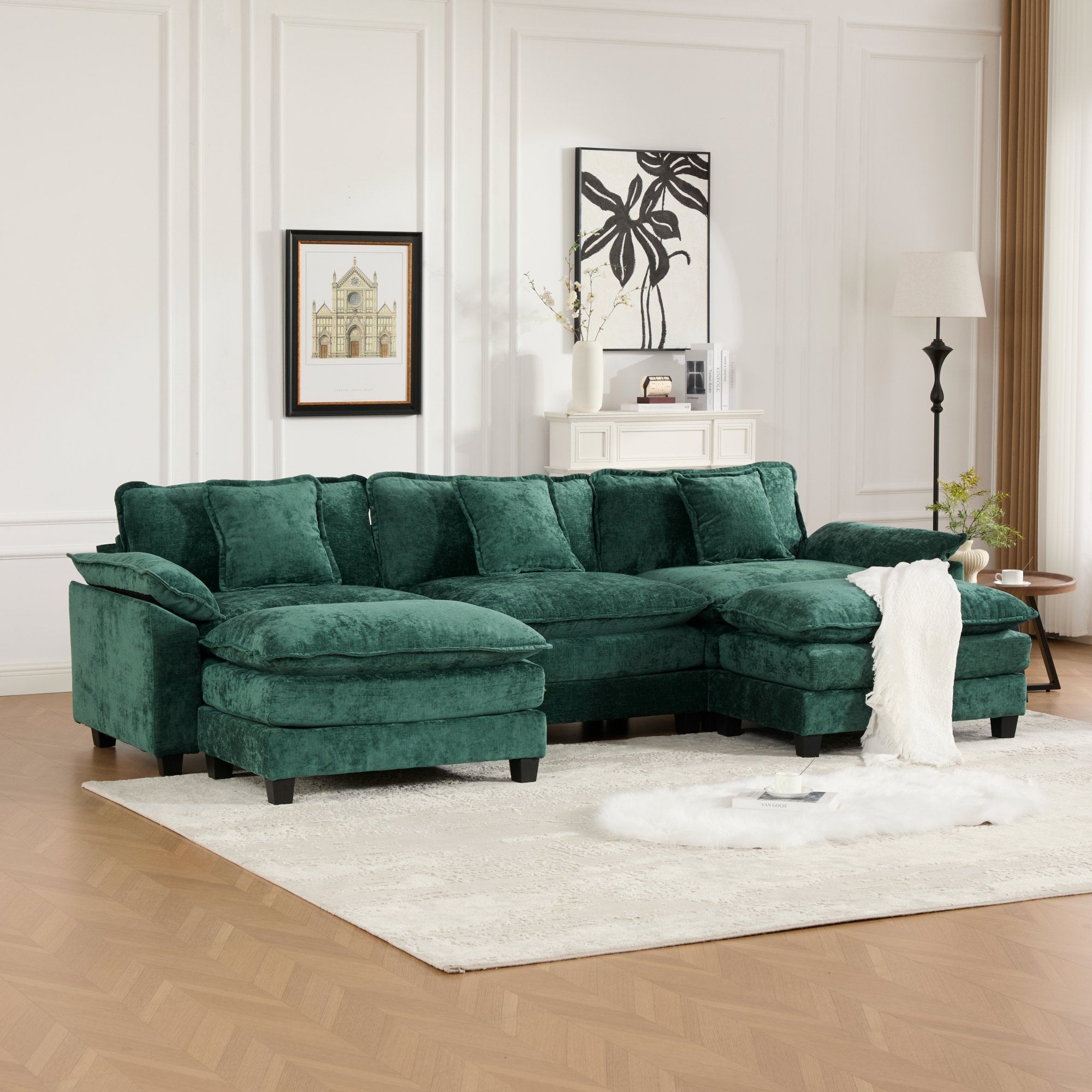 Modern Comfy Upholstered Seat Cushion Sectional Couch (Ottoman is Not Included)