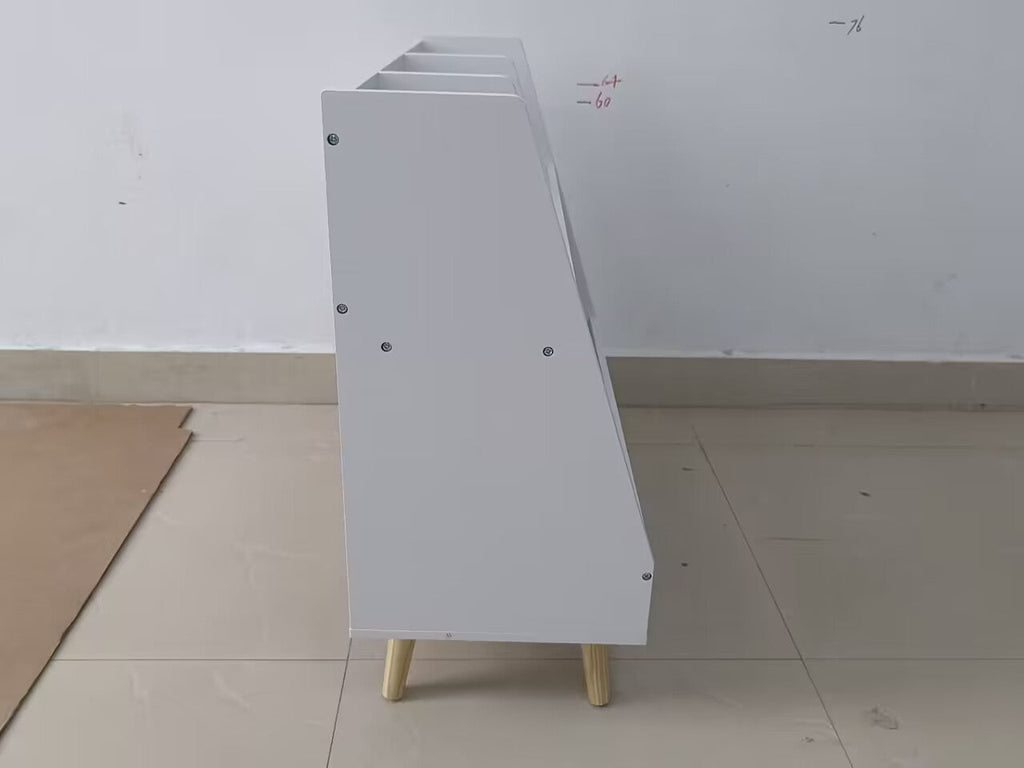 Modern Kids Bookshelf and Toy Organizer with White MDF and Pine Legs