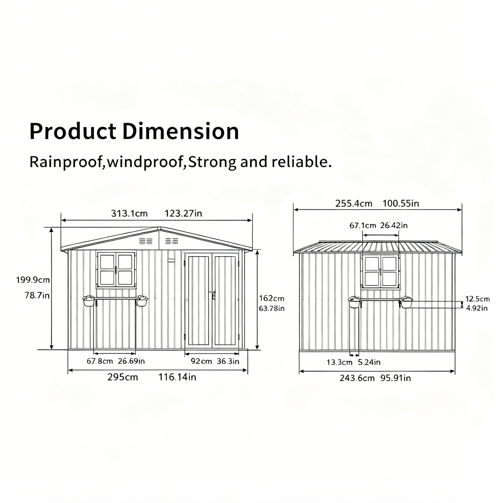 10x8 Ft Metal Storage Shed Lockable Double Doors Window Waterproof Shed