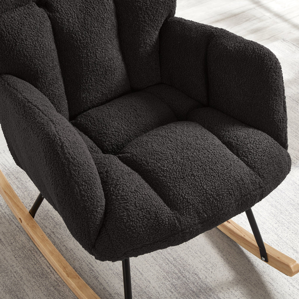 Tufted Upholstered Teddy Fabric Glider Rocking Chair