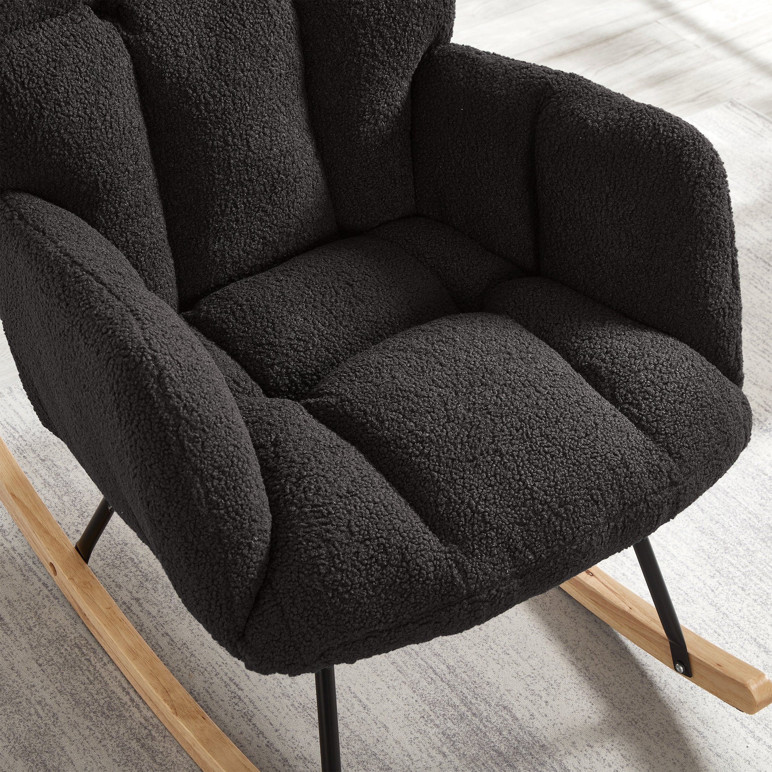 Tufted Upholstered Teddy Fabric Glider Rocking Chair