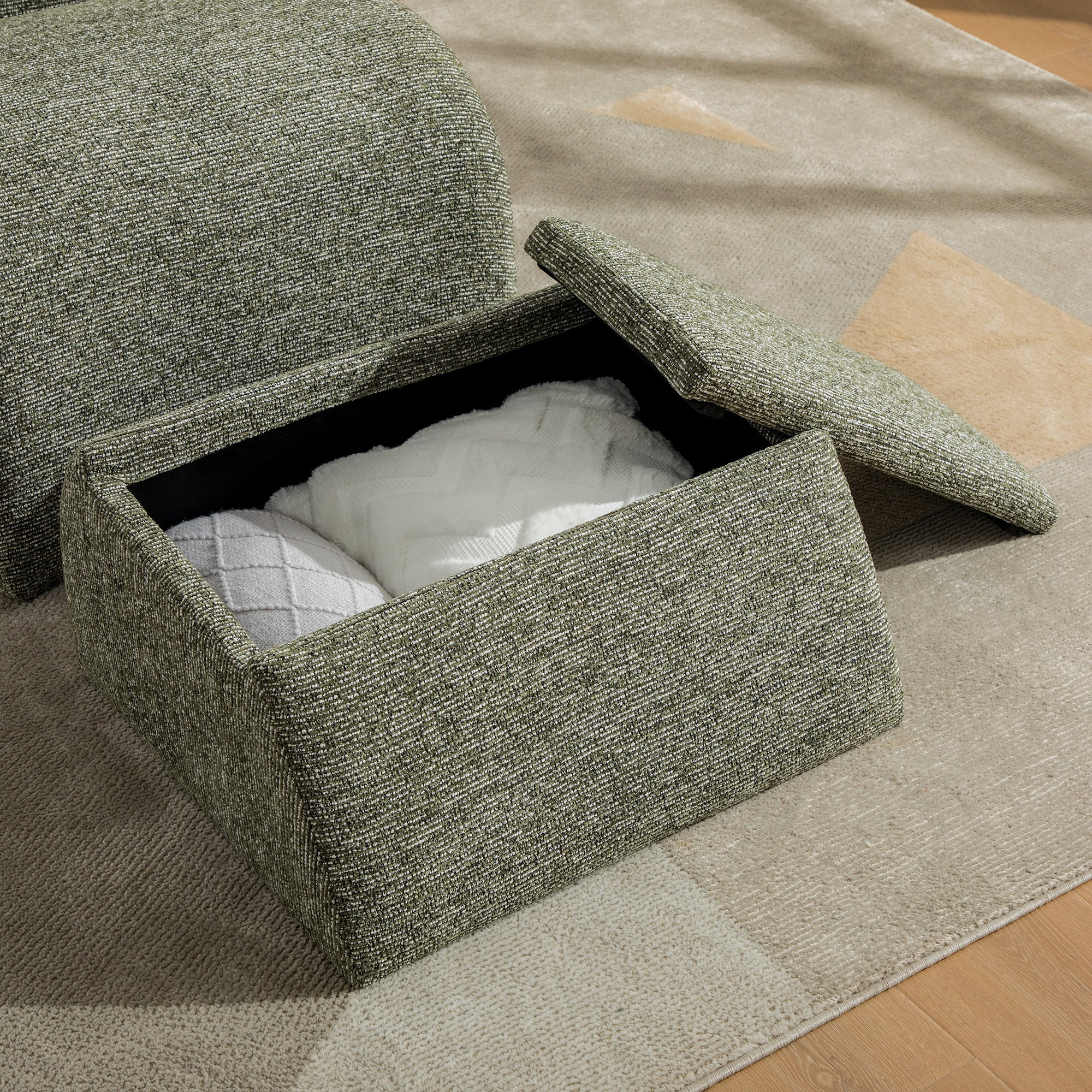 24.8 ' Wide Modern Upholstered Armless Chair with Storage Ottoman