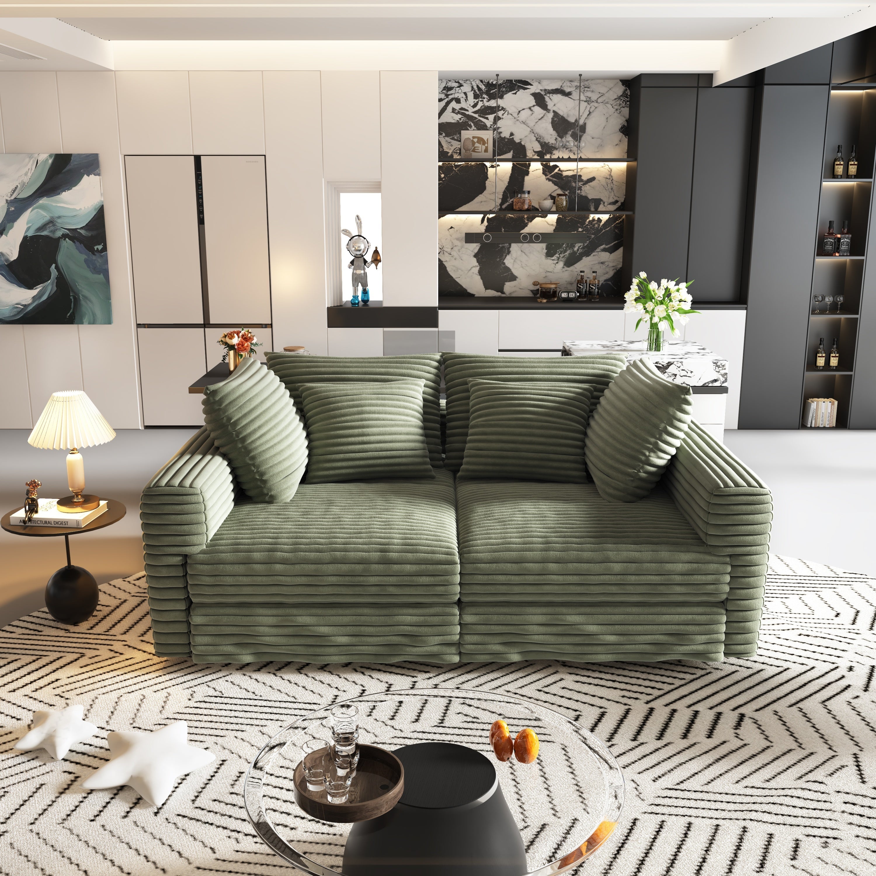 Modern 4 Seat Comfy Upholstered Sofa + Ottoman Option