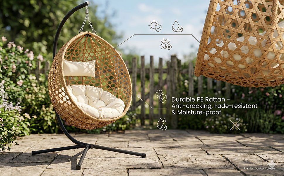 Folding PE Rattan Hanging Egg Chair with Aluminum Steel Frame