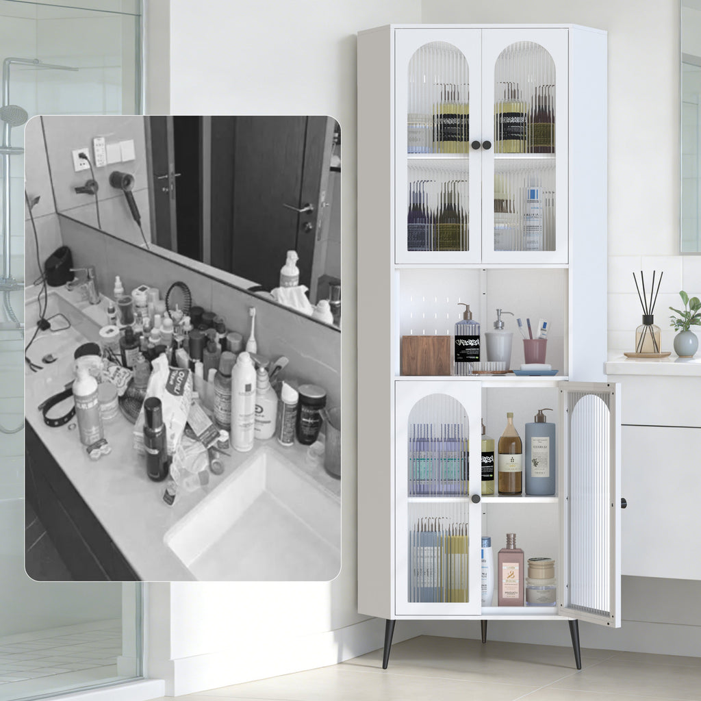White 73in Corner Storage Cabinet Metal with Doors Adjustable Shelves Space-Saving