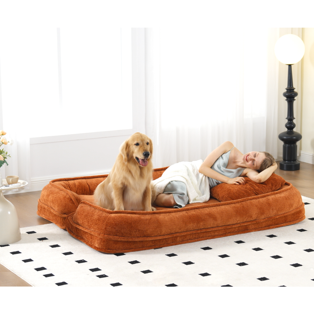 2-in-1 Extra Large Chenille Floor Couch Loveseat for Humans & Dogs