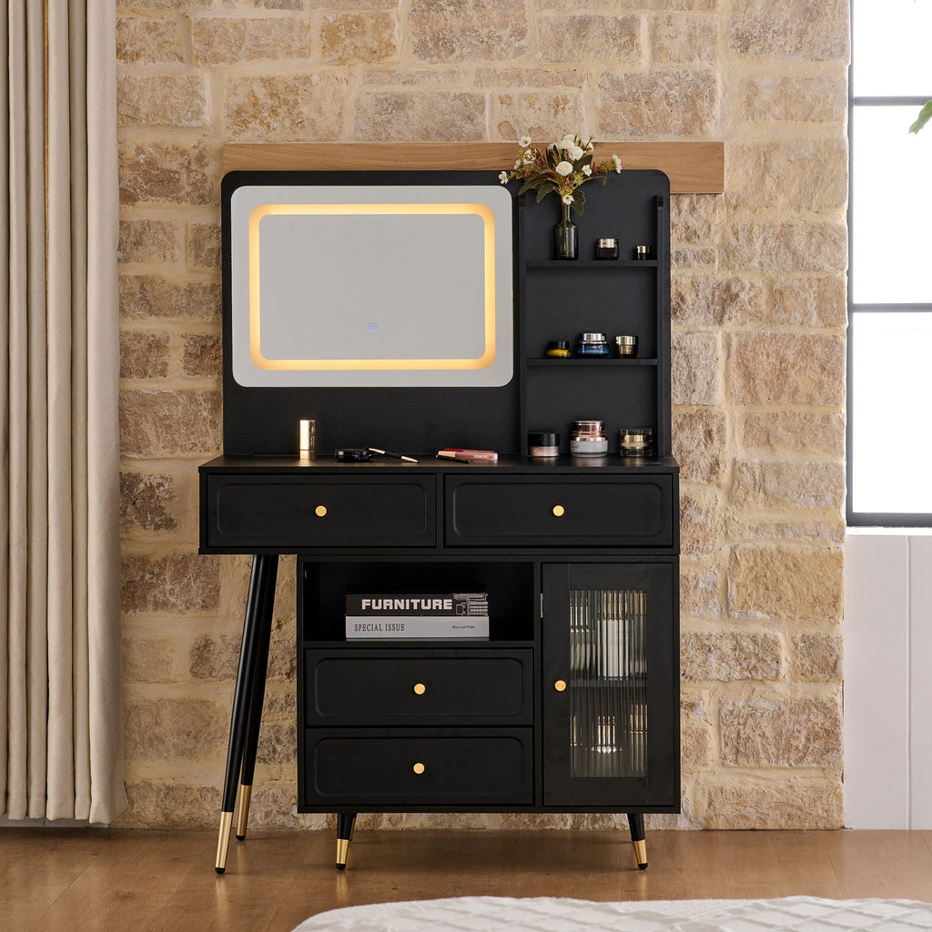 Modern Makeup Vanity Desk with Mirror and Lights