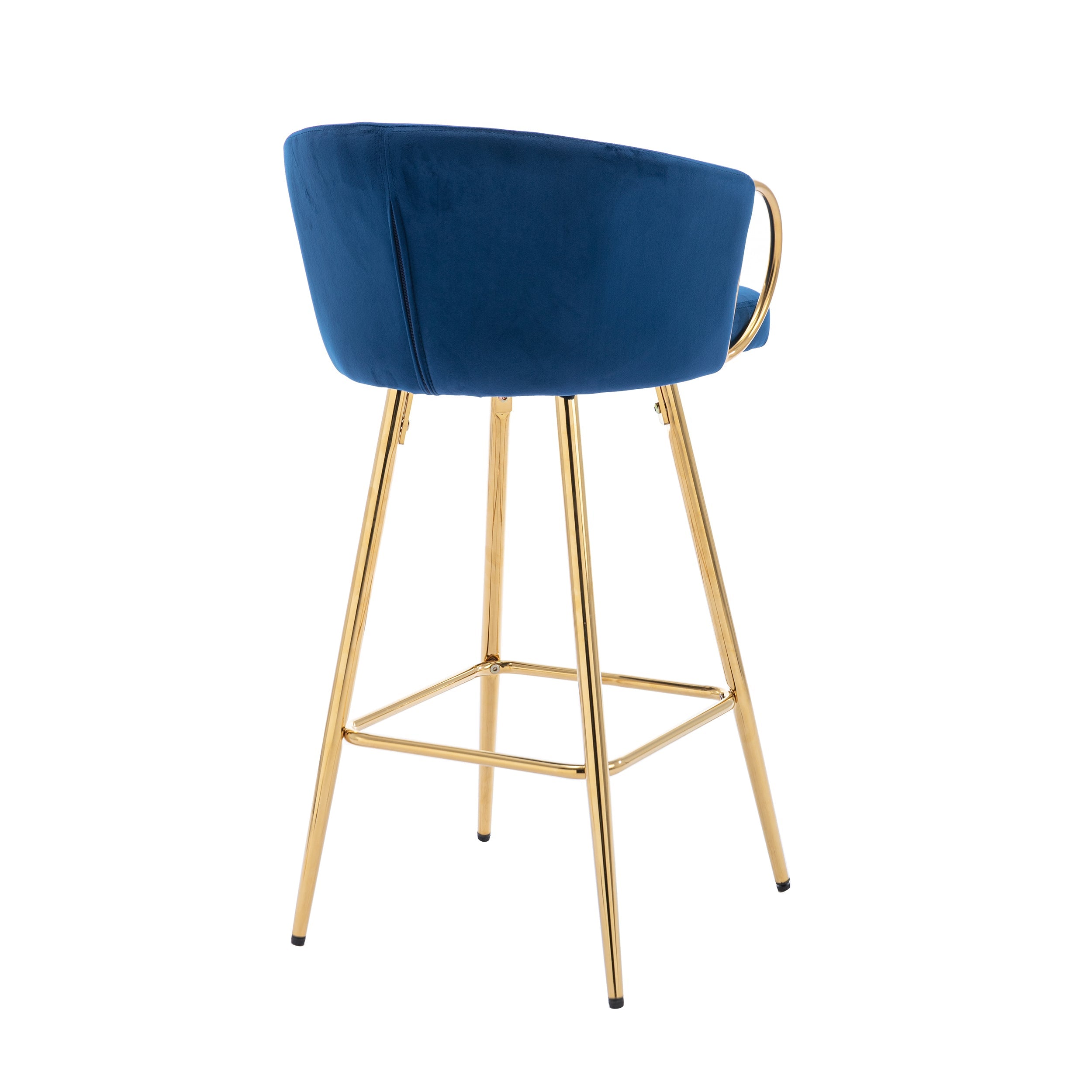 Velvet Bar Stools with Chrome Footrest and Base（Set of 2)