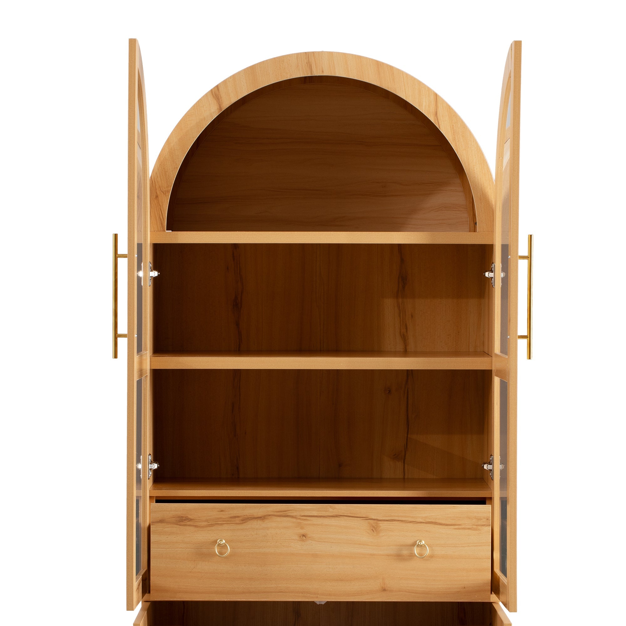 71" Tall Arched Farmhouse Kitchen Pantry Cabinet with Door Shelves