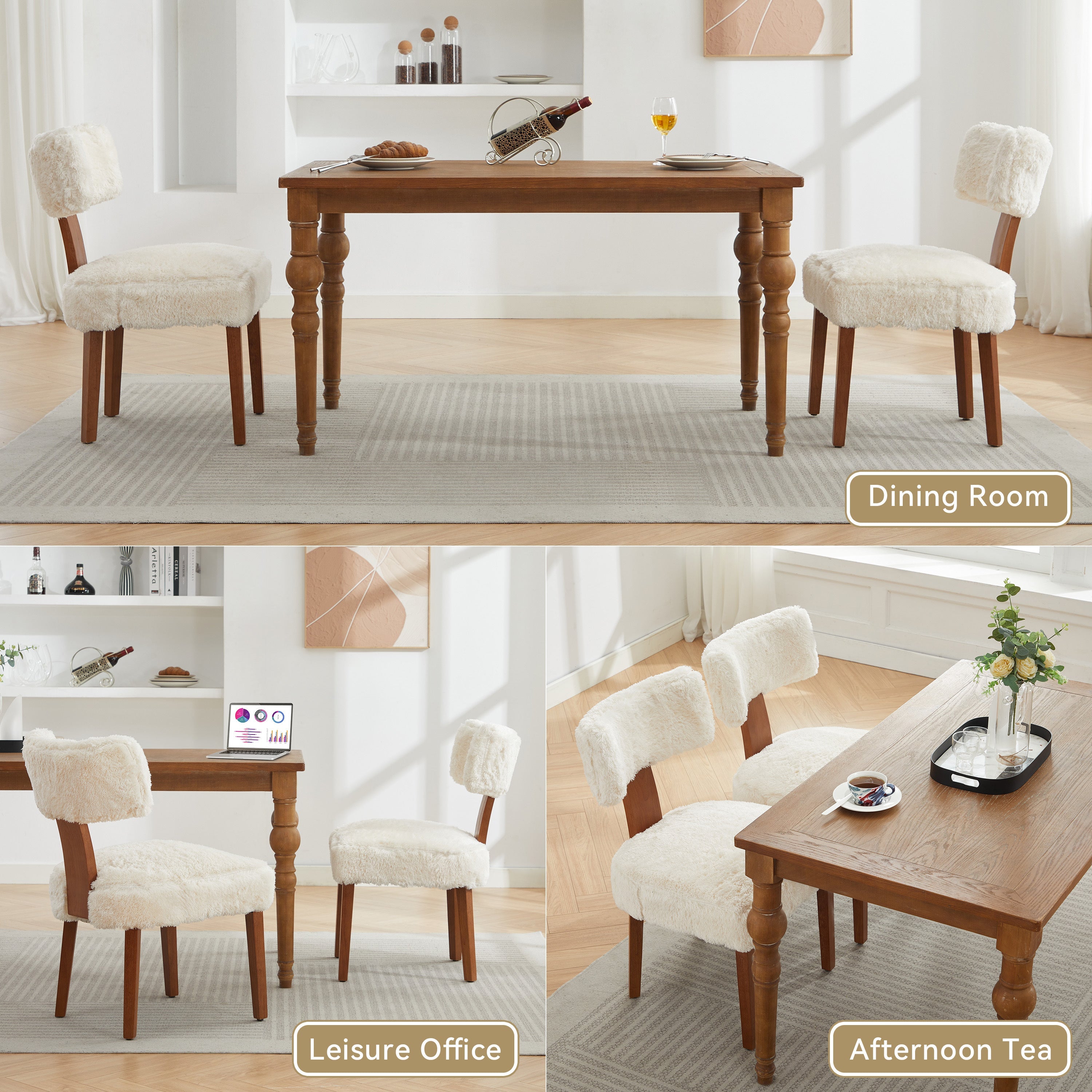 2Pcs  Modern Armless Dining Chairs With Curved Wingback and Solid Wooden Legs