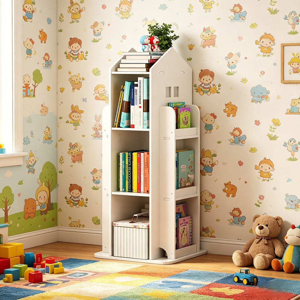4-Tier Rotating Children's Display Standing Bookshelf Bookcase