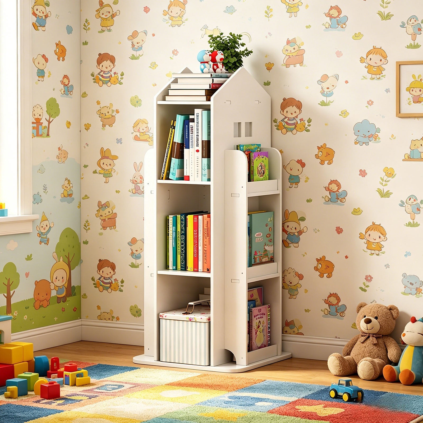 4-Tier Rotating Children's Display Standing Bookshelf Bookcase