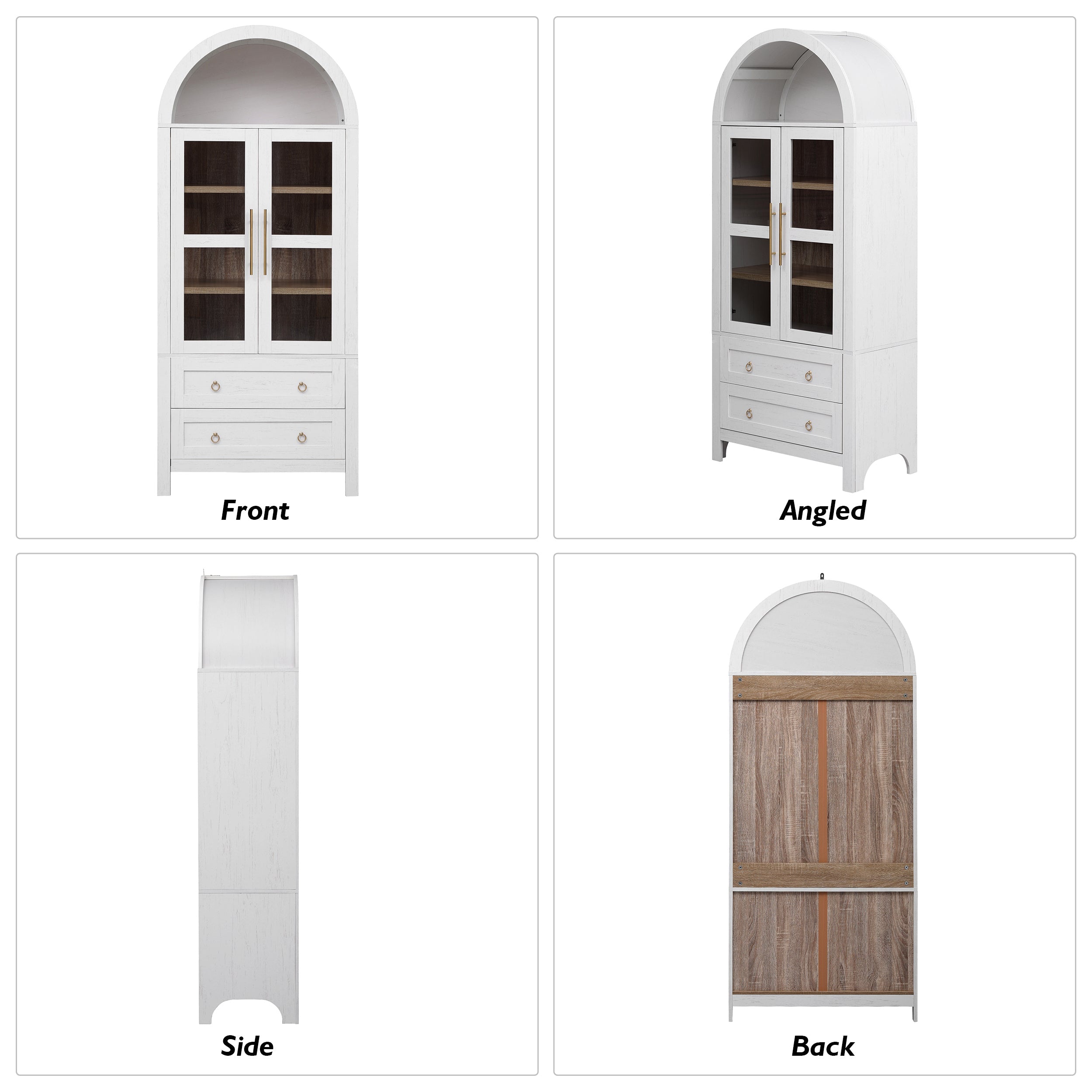 71” Tall Arched Modern Farmhouse Kitchen Pantry Cabinet with 2 Large Drawers