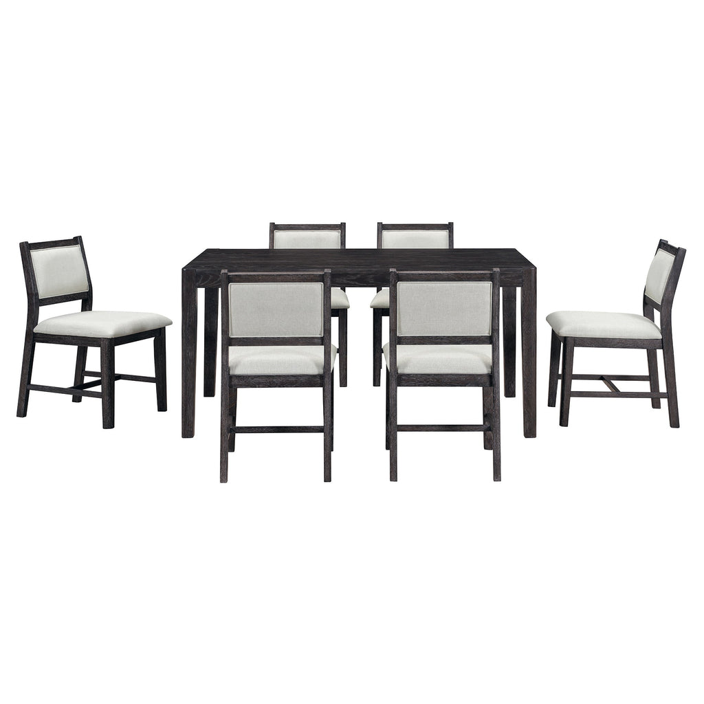 7-Piece Retro Rectangular Wood Dining Table Set