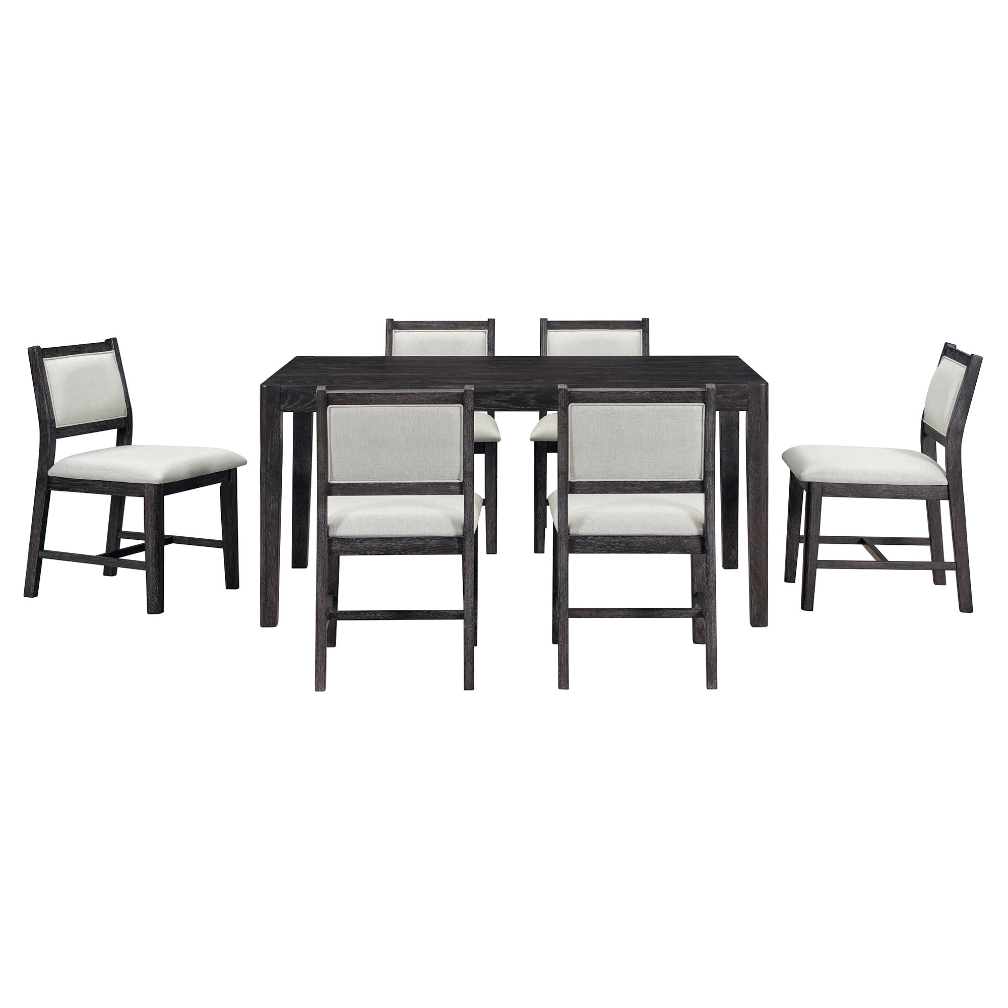 7-Piece Retro Rectangular Wood Dining Table Set