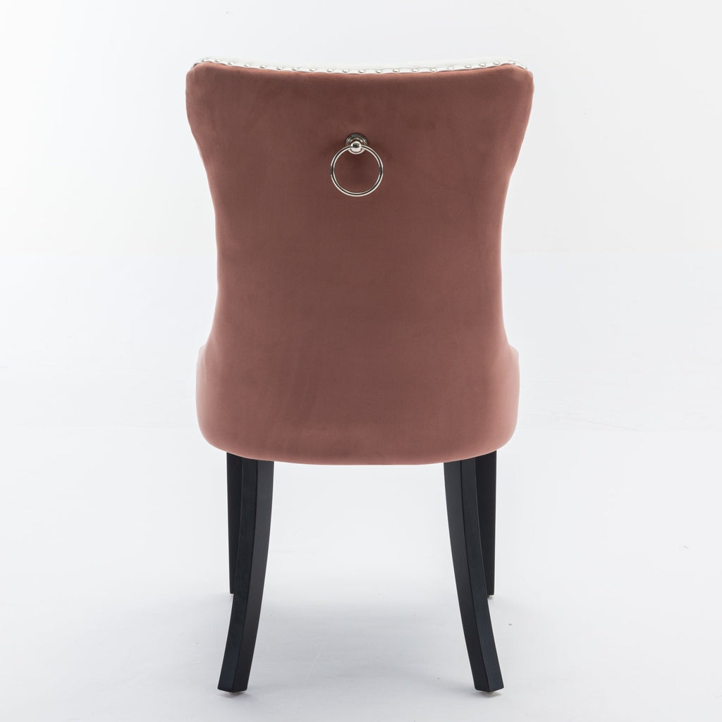 Tufted Solid Wood PU Upholstered Dining Chair with Wood Legs (Set of 2)