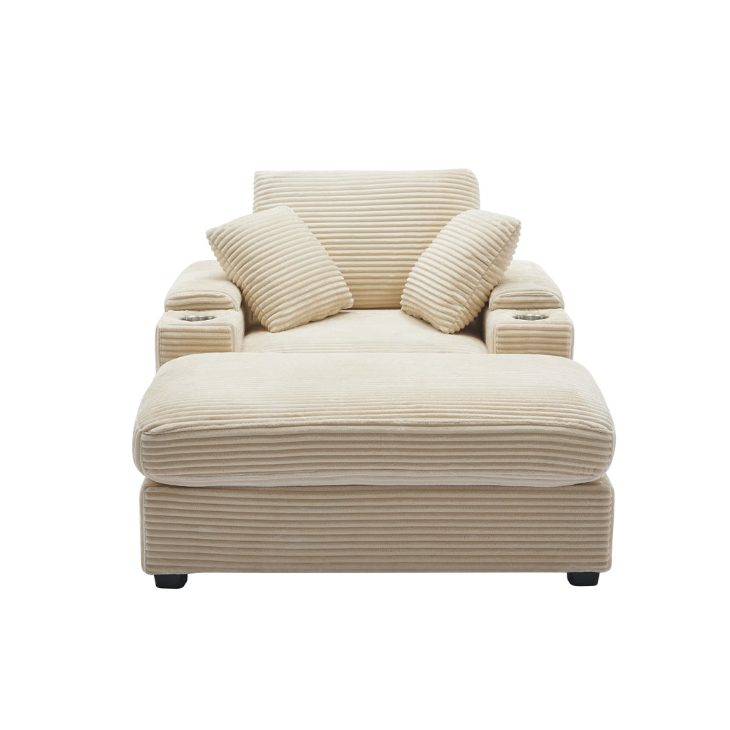 Corduroy Upholstered Chaise Lounge Sofa with Handrail Storage