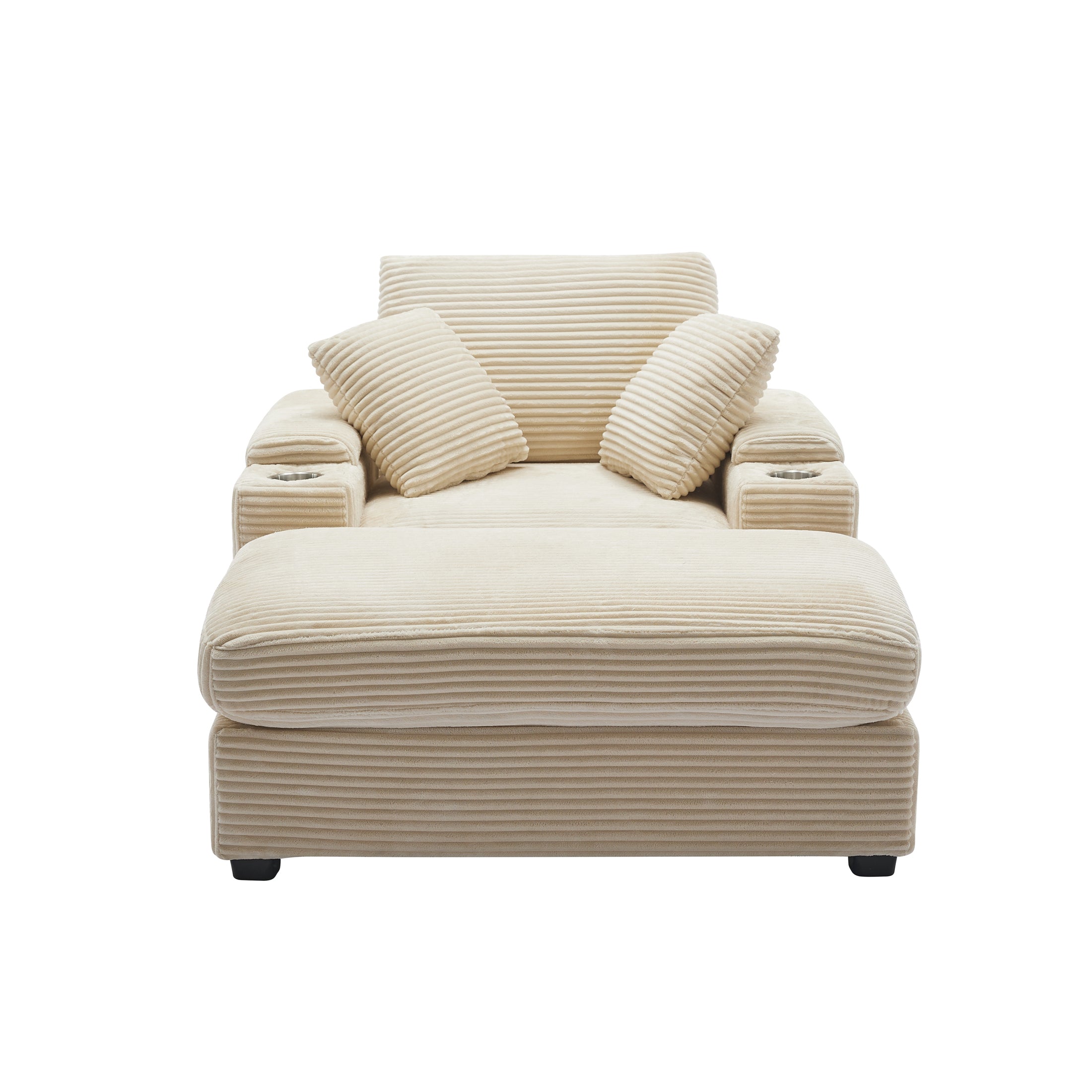 Corduroy Upholstered Chaise Lounge Sofa with Handrail Storage