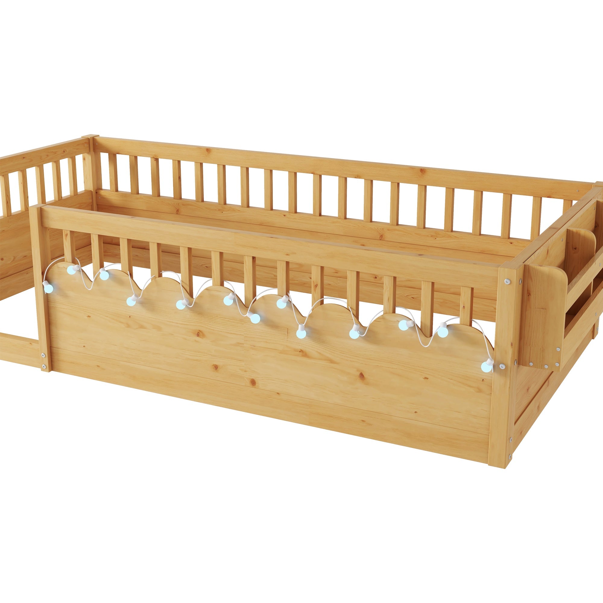 Twin/Full Montessori Floor Kids Bed Frame with High Rails