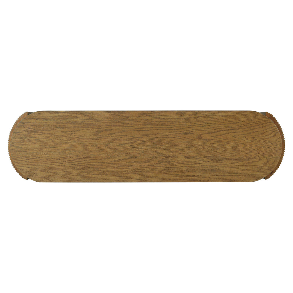 Natural Wood Console Table with Fluted Design