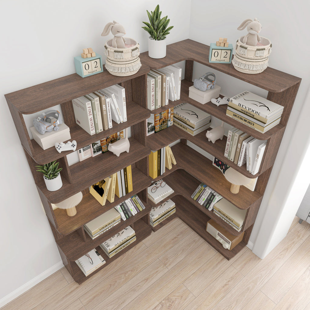 90cm Space-Saving Corner Bookshelf and 80cm Extendable Bookcase Set of 2