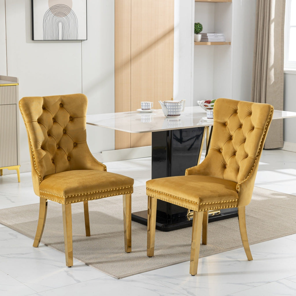 Modern High-end Tufted Solid Wood Velvet Dining Chairs (Set of 2)