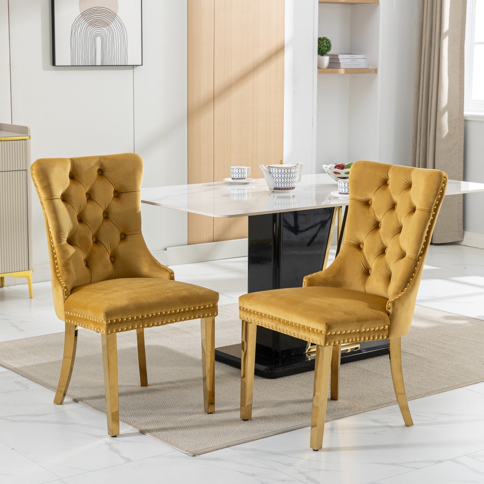 Modern High-end Tufted Solid Wood Velvet Dining Chairs (Set of 2)