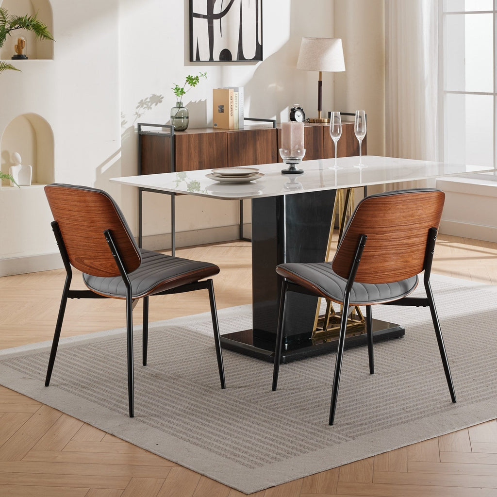 Mid Century Modern Retro Faux Leather Dining Chairs with Walnut Bentwood (Set of 2)