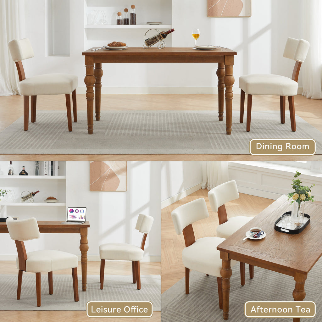 2Pcs  Modern Armless Dining Chairs With Curved Wingback and Solid Wooden Legs