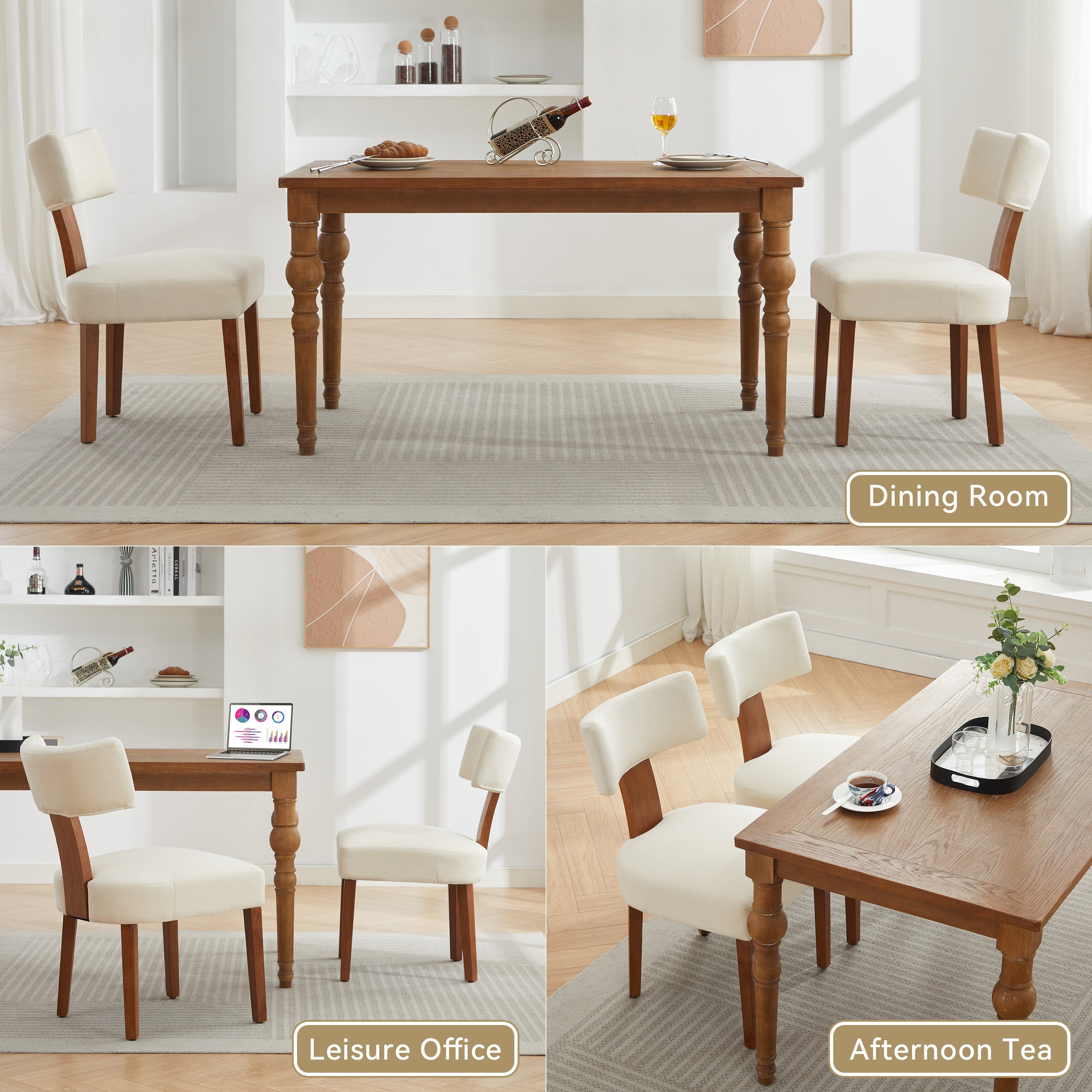 2Pcs  Modern Armless Dining Chairs With Curved Wingback and Solid Wooden Legs