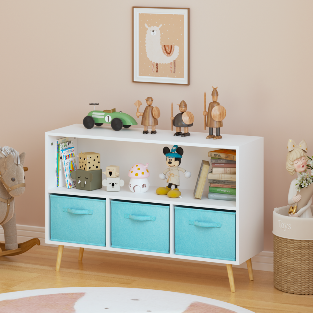 Children's Book Display Kids Bookcase with 3 Fabric Bins