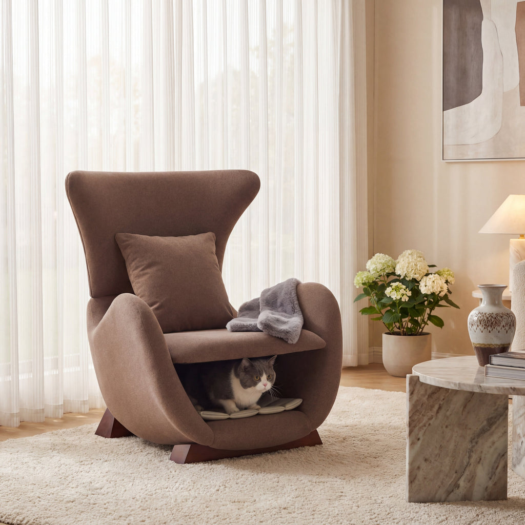 Modern Brown Polyester Accent Chair with Pet/Storage Space