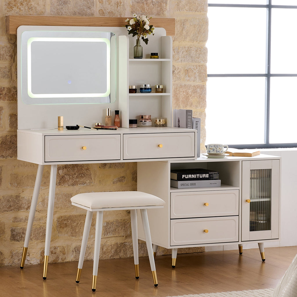 Modern Makeup Vanity Desk with Mirror and Lights