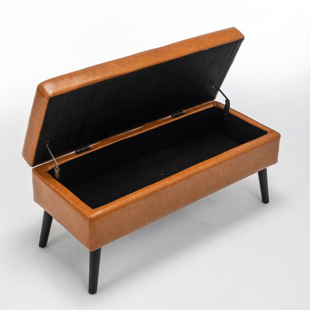 Brown PU Leather Storage Bench