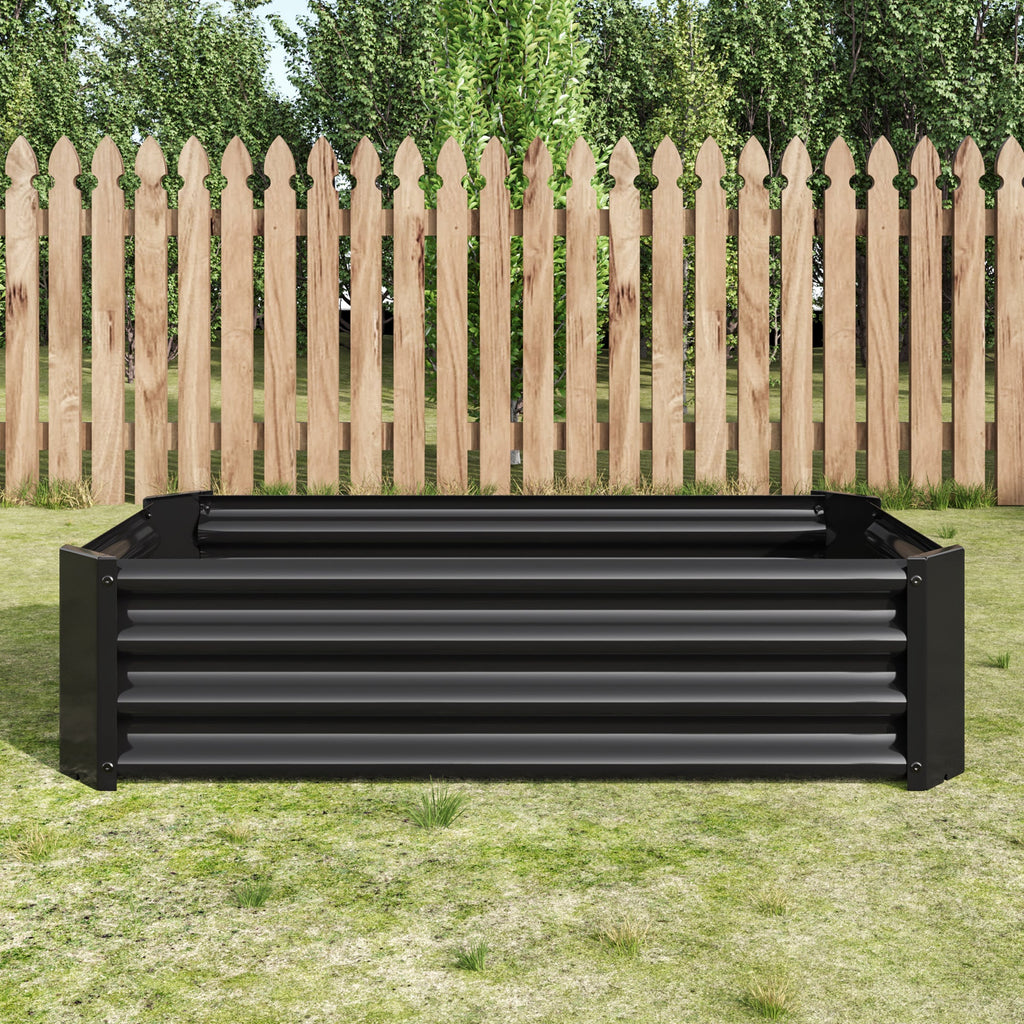 4x2x1ft Metal Raised Garden Bed Black Rectangle Planter Box Vegetables Herbs