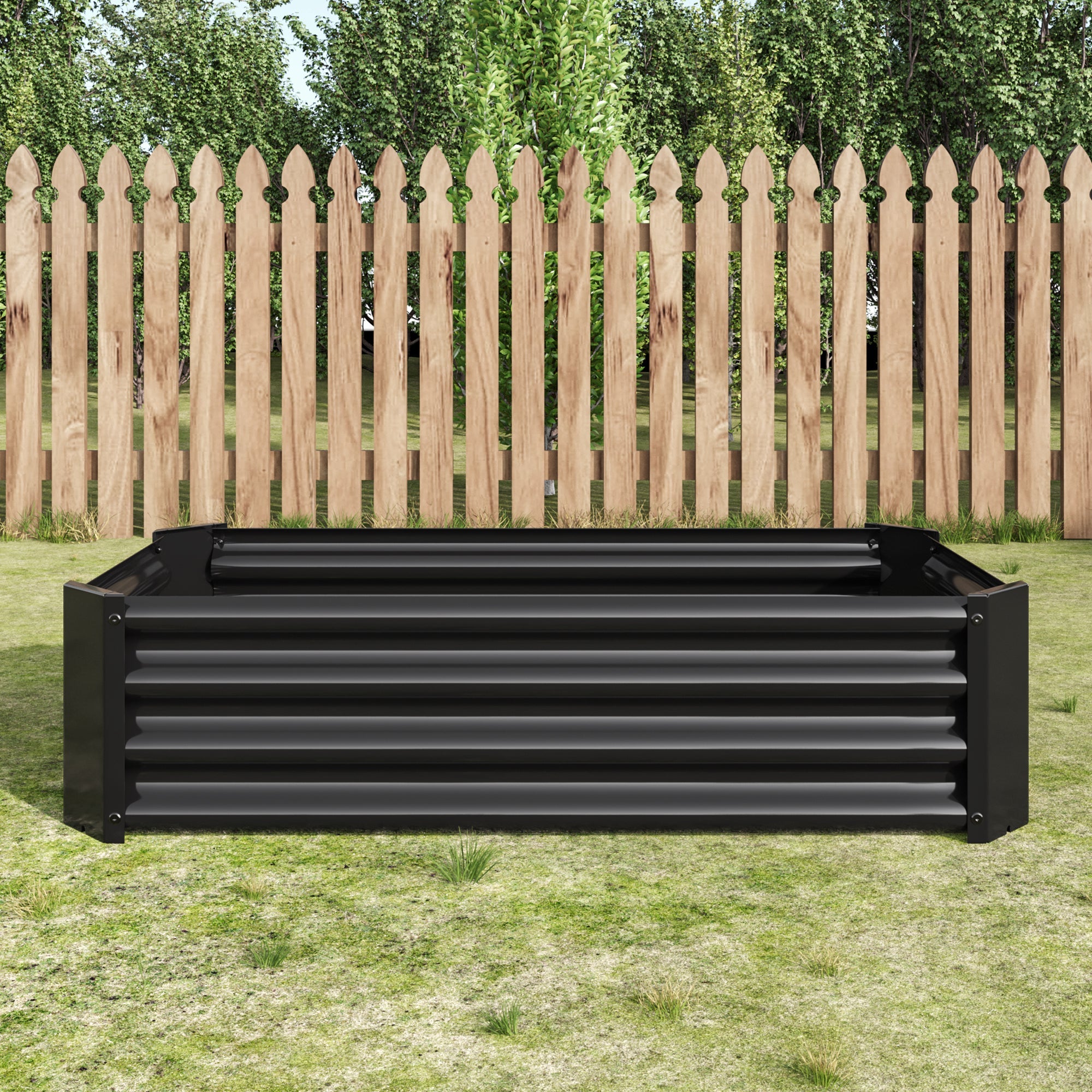 4x2x1ft Metal Raised Garden Bed Black Rectangle Planter Box Vegetables Herbs