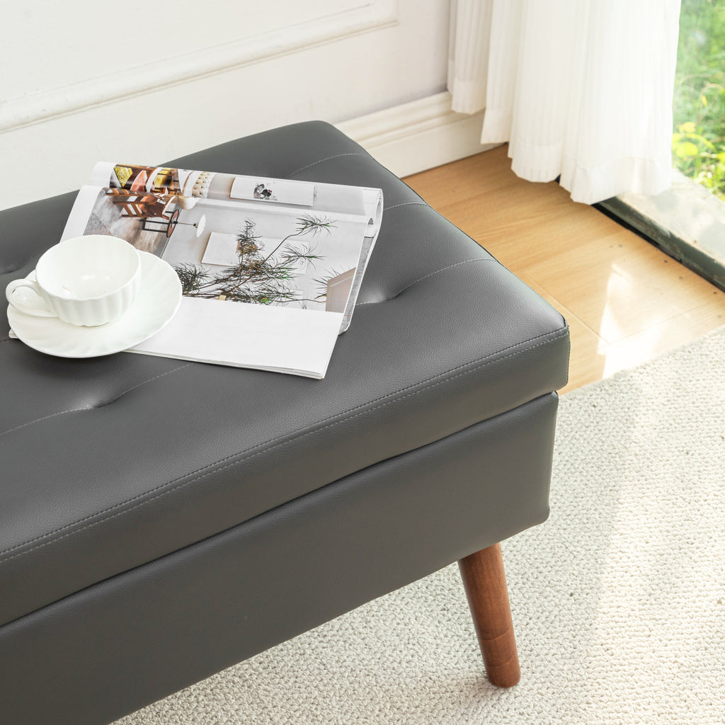 Brown PU Leather Storage Bench