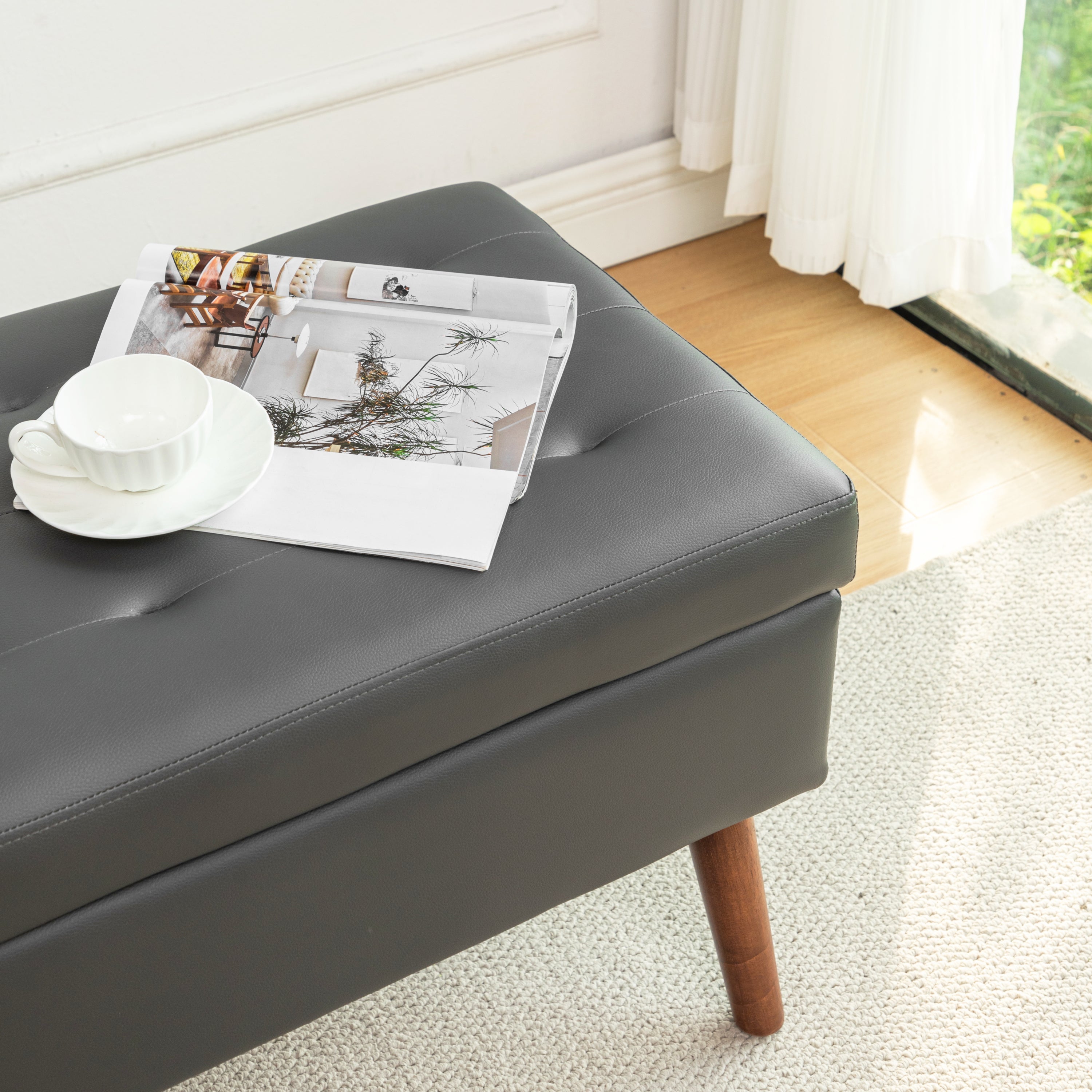 Brown PU Leather Storage Bench