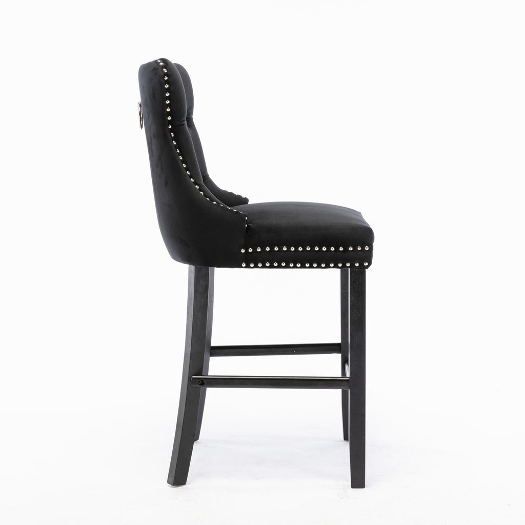 Contemporary Velvet Upholstered Barstools with Button Tufted Decoration (Set of 2)
