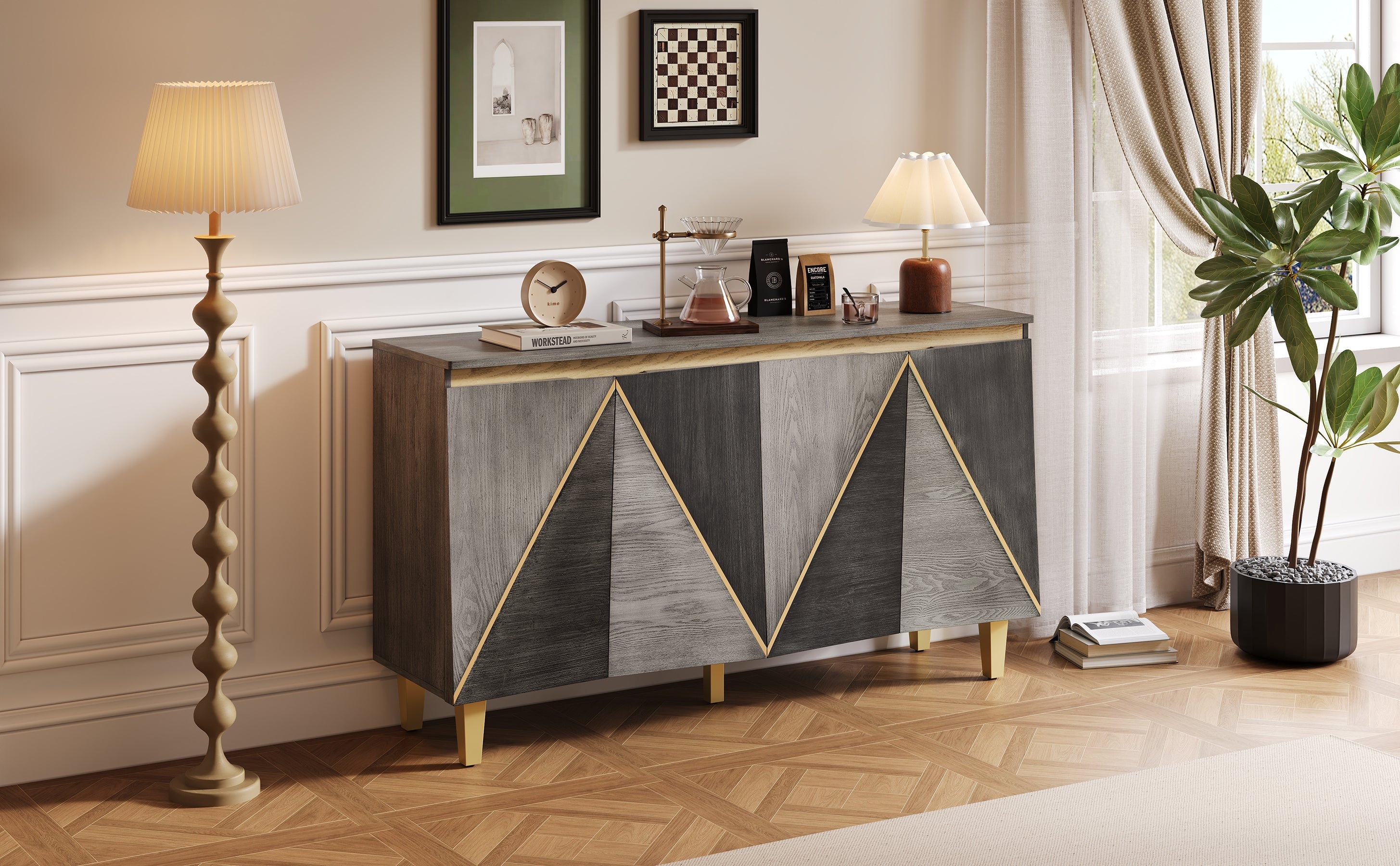 60' Retro Sideboard Cabinet with Adjustable Shelves