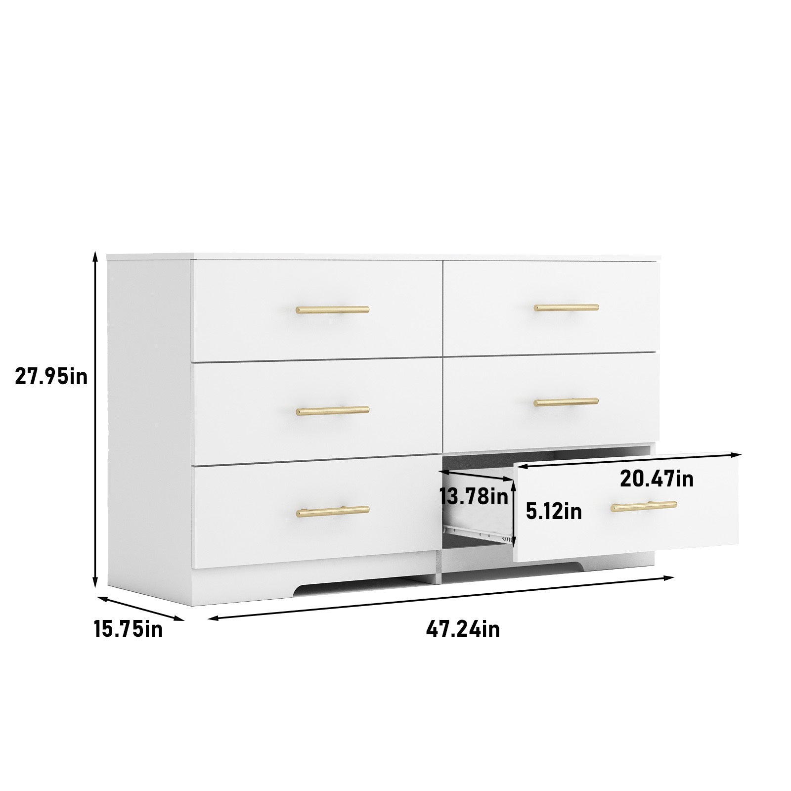 Large 6 Drawers Chest Dressers Table with Golden Handle