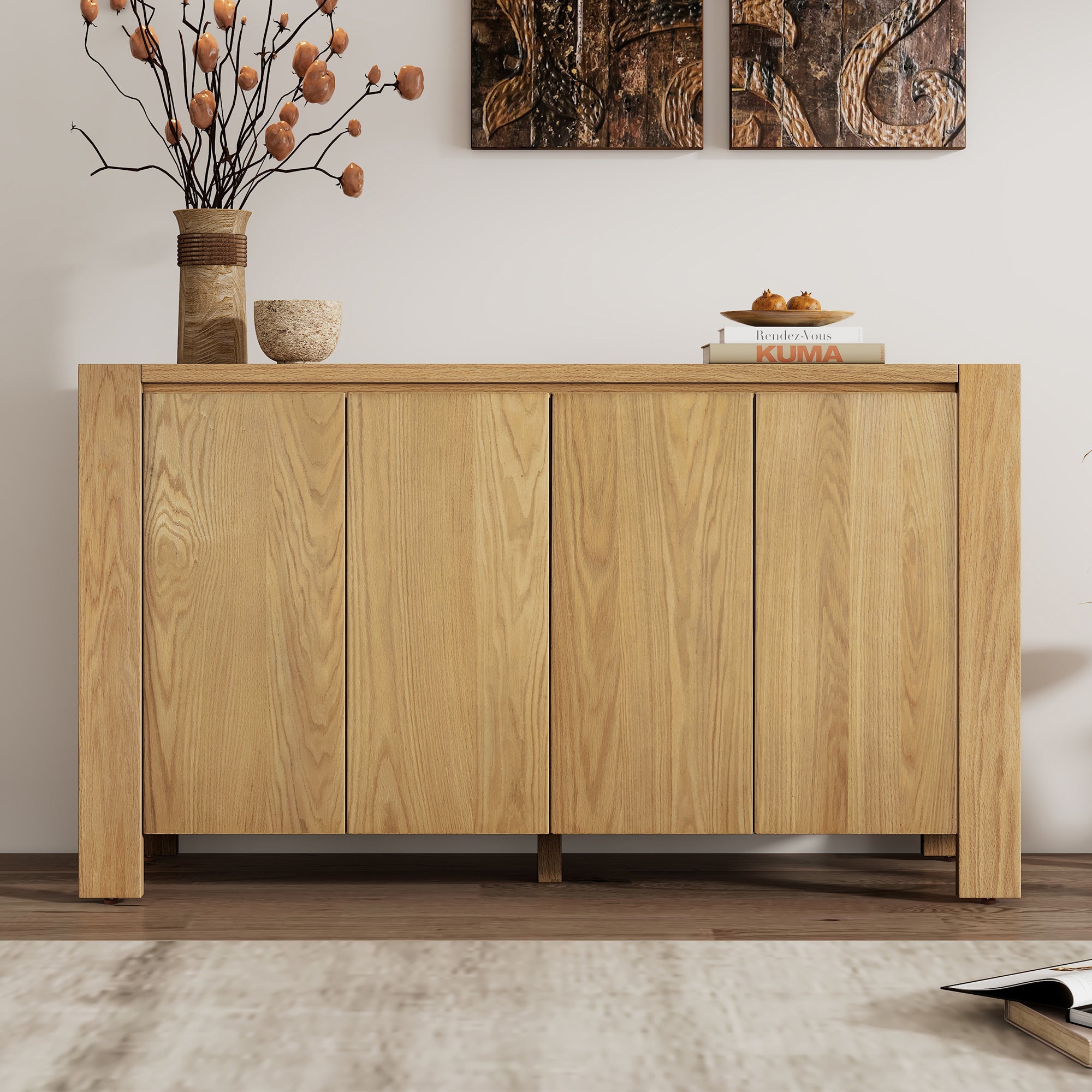 4-Door Retro Wood Buffet Cabinet with Storage