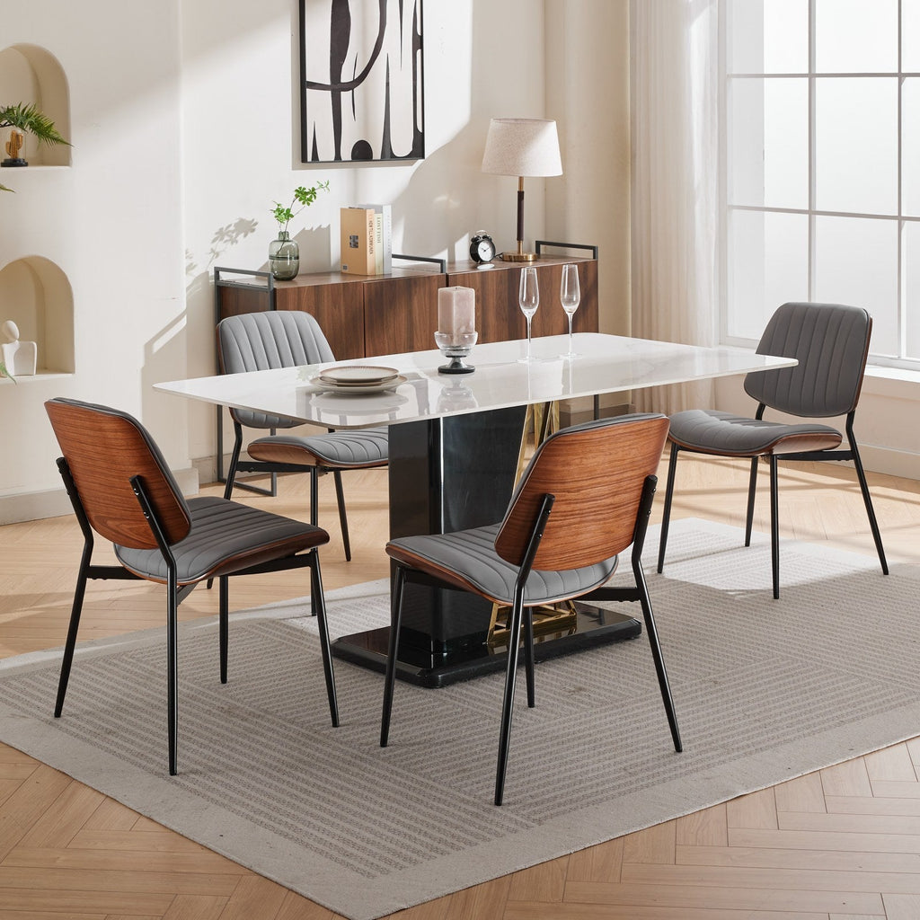 Mid Century Modern Retro Faux Leather Dining Chairs with Walnut Bentwood (Set of 2)