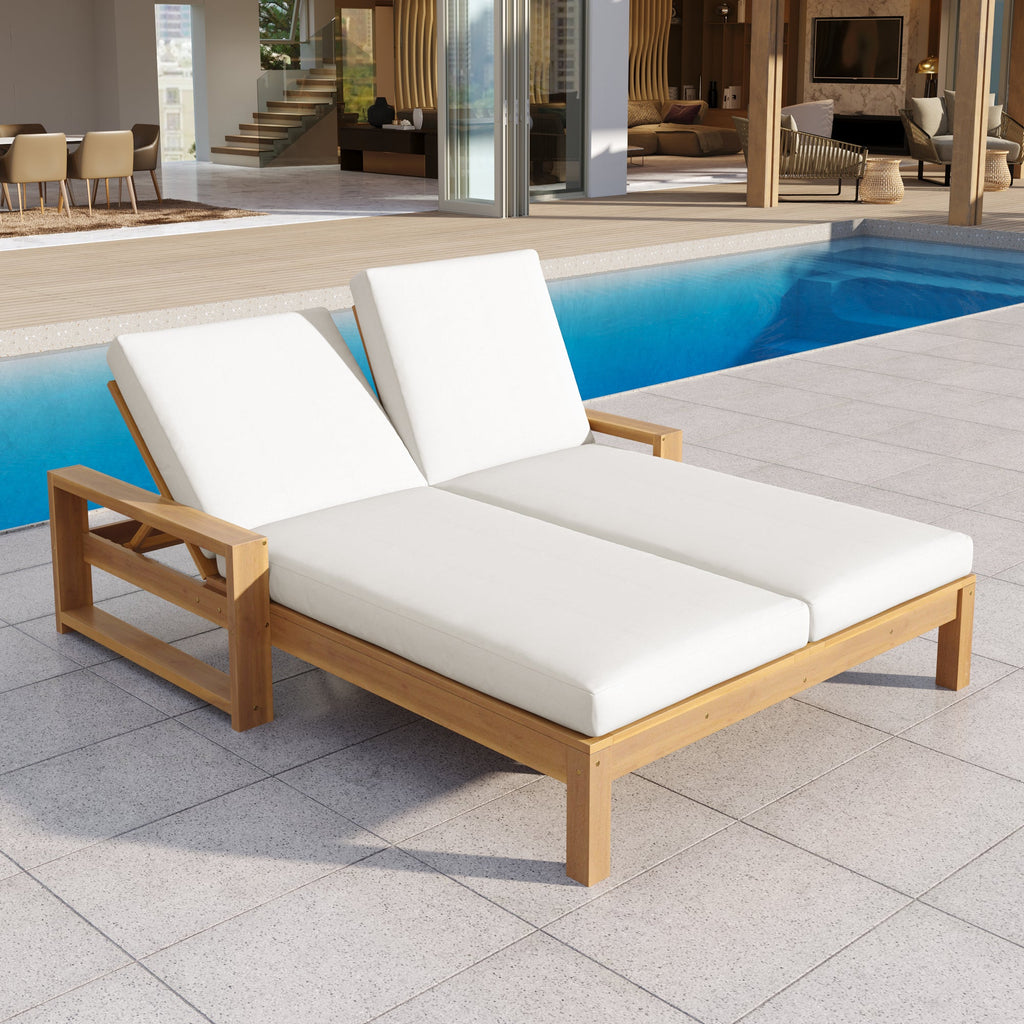 Double chaise lounge 5 position adjustable backs cushioned ideal for patio poolside relaxation