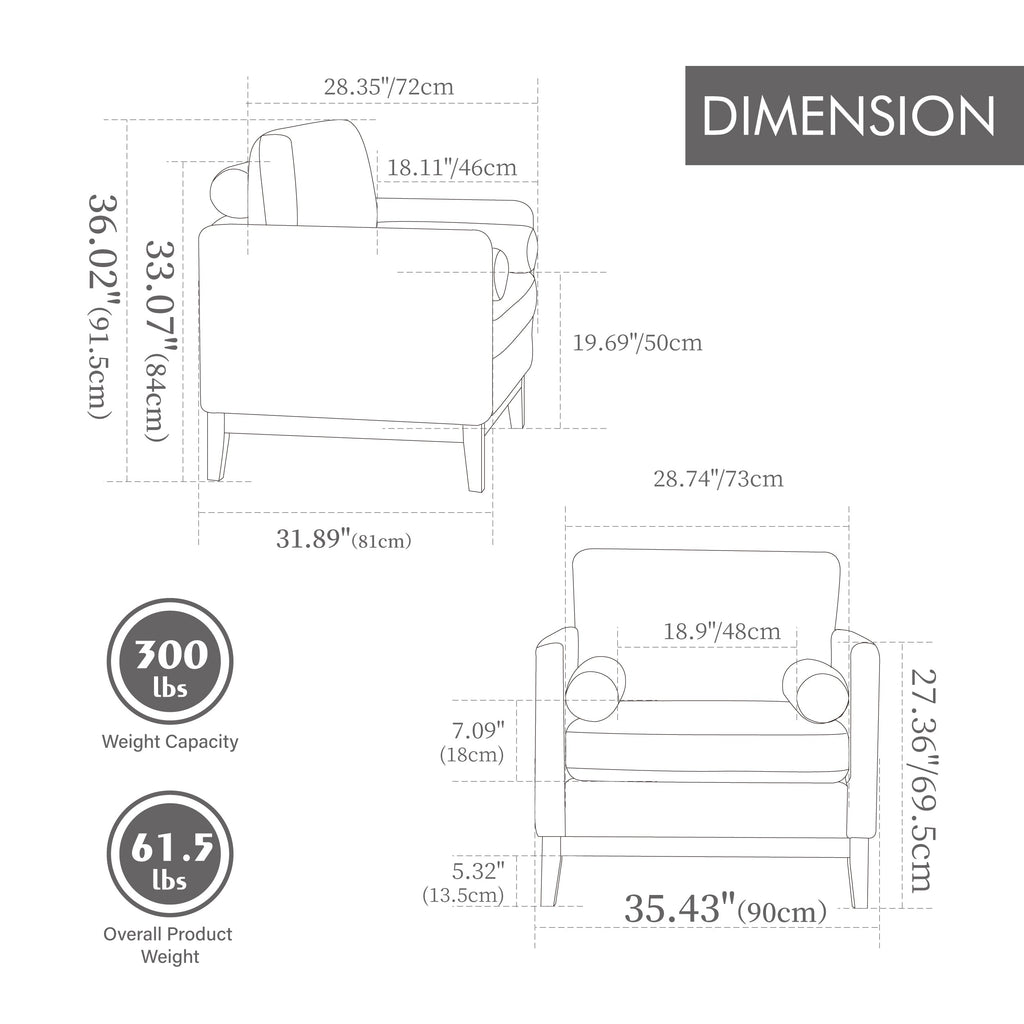 35.4' Wide Modern Farmhouse Performance Accent Sofa Chair