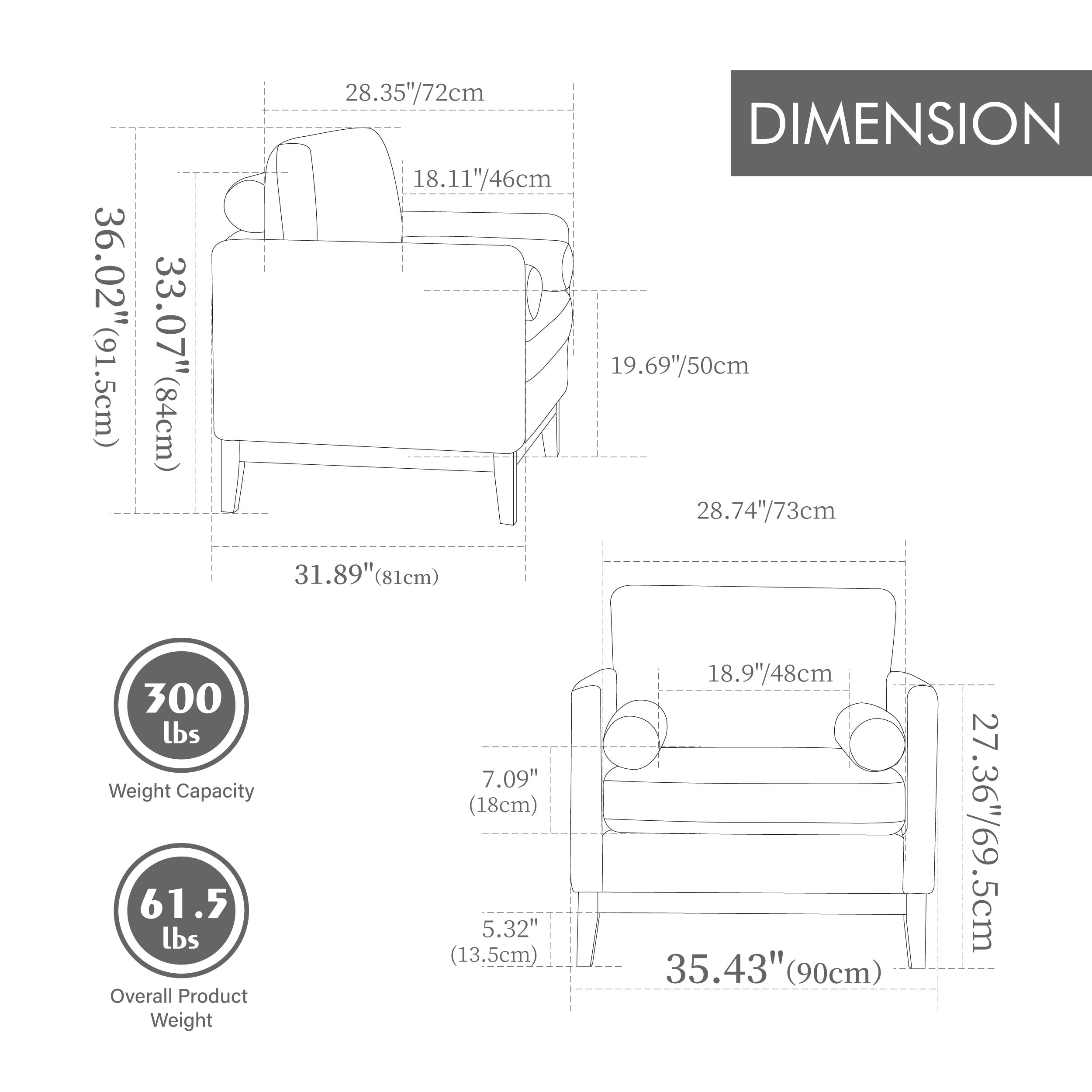 35.4' Wide Modern Farmhouse Performance Accent Sofa Chair