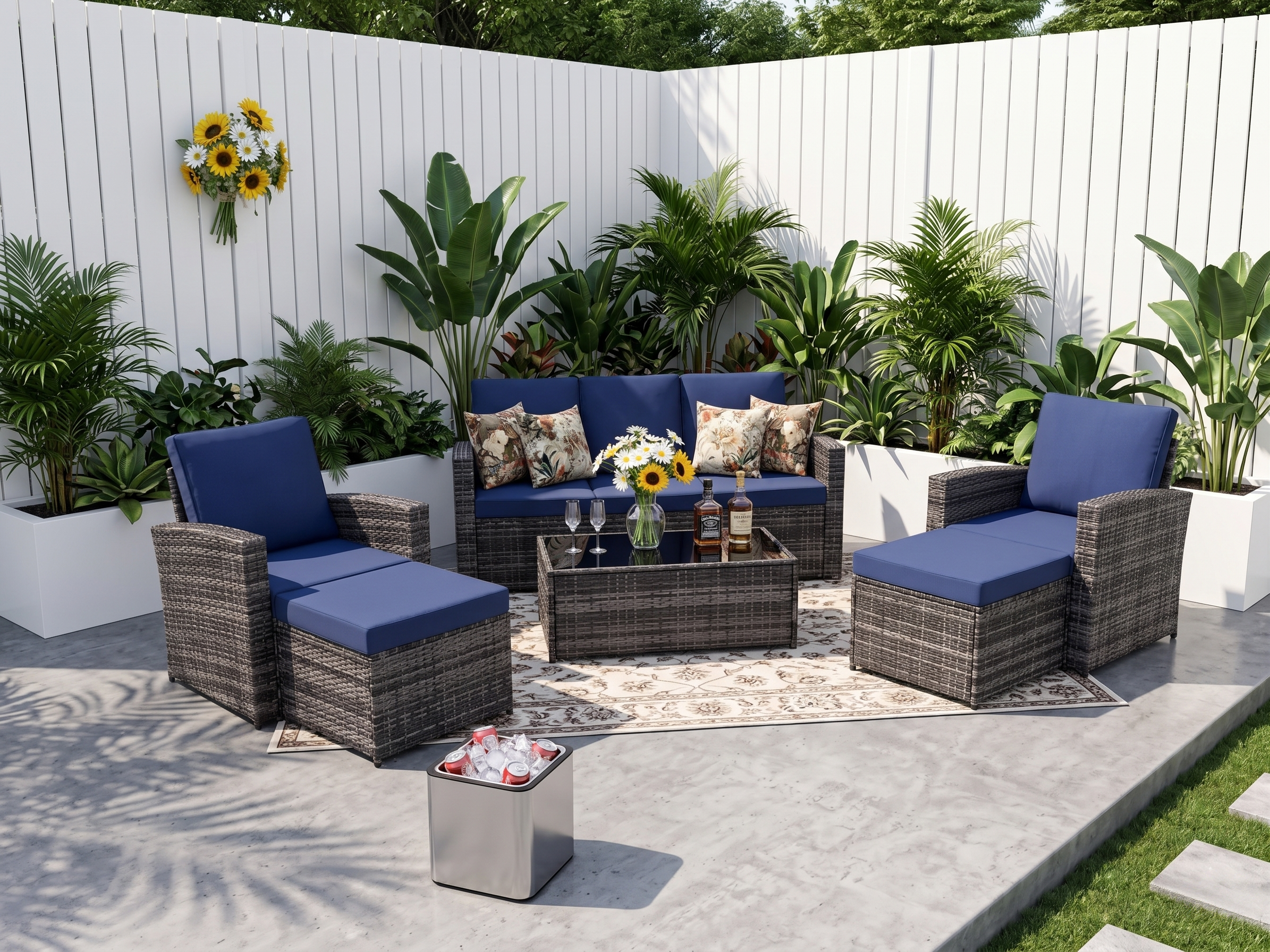 Outdoor Sectional Patio Set Half Moon Round Sofa for Backyard Garden