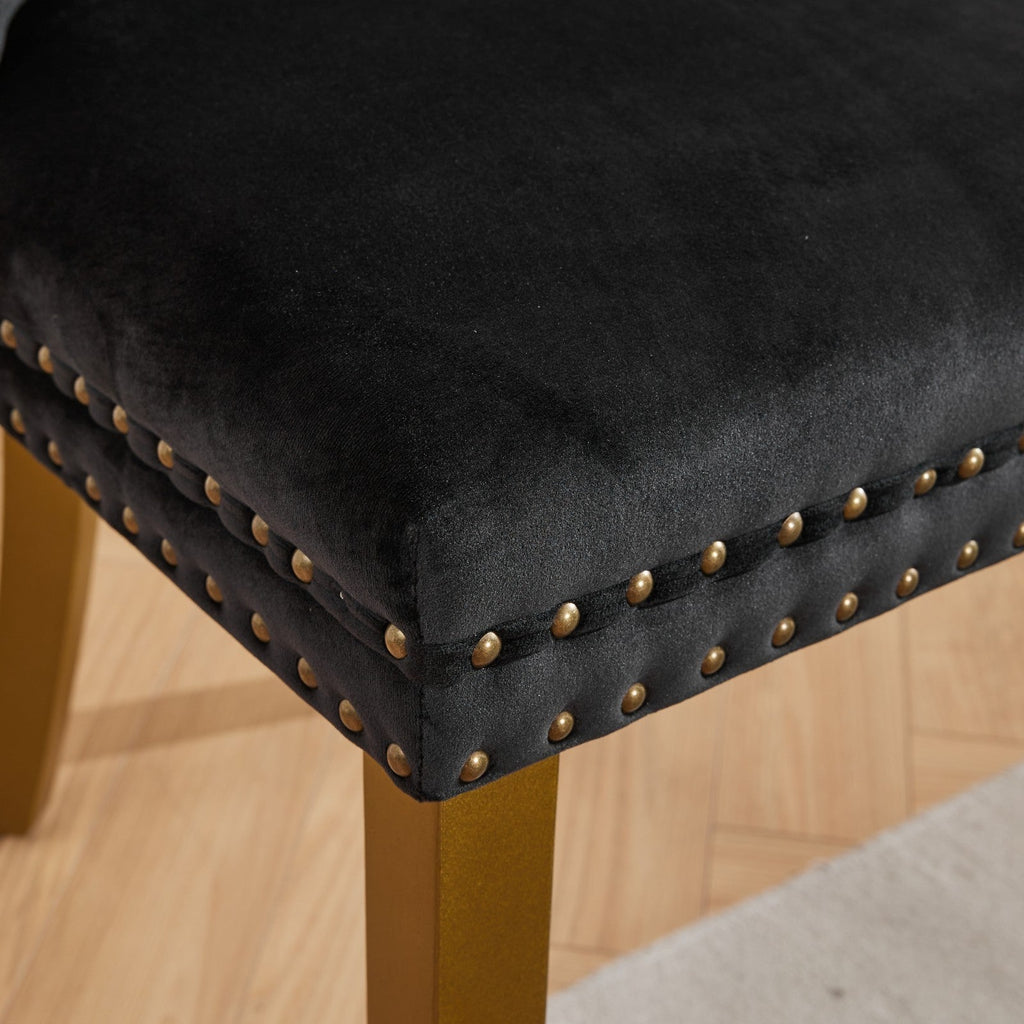 Mid-Century Velvet Dining Chairs with Lion Head Pull Ring (Set of 2)