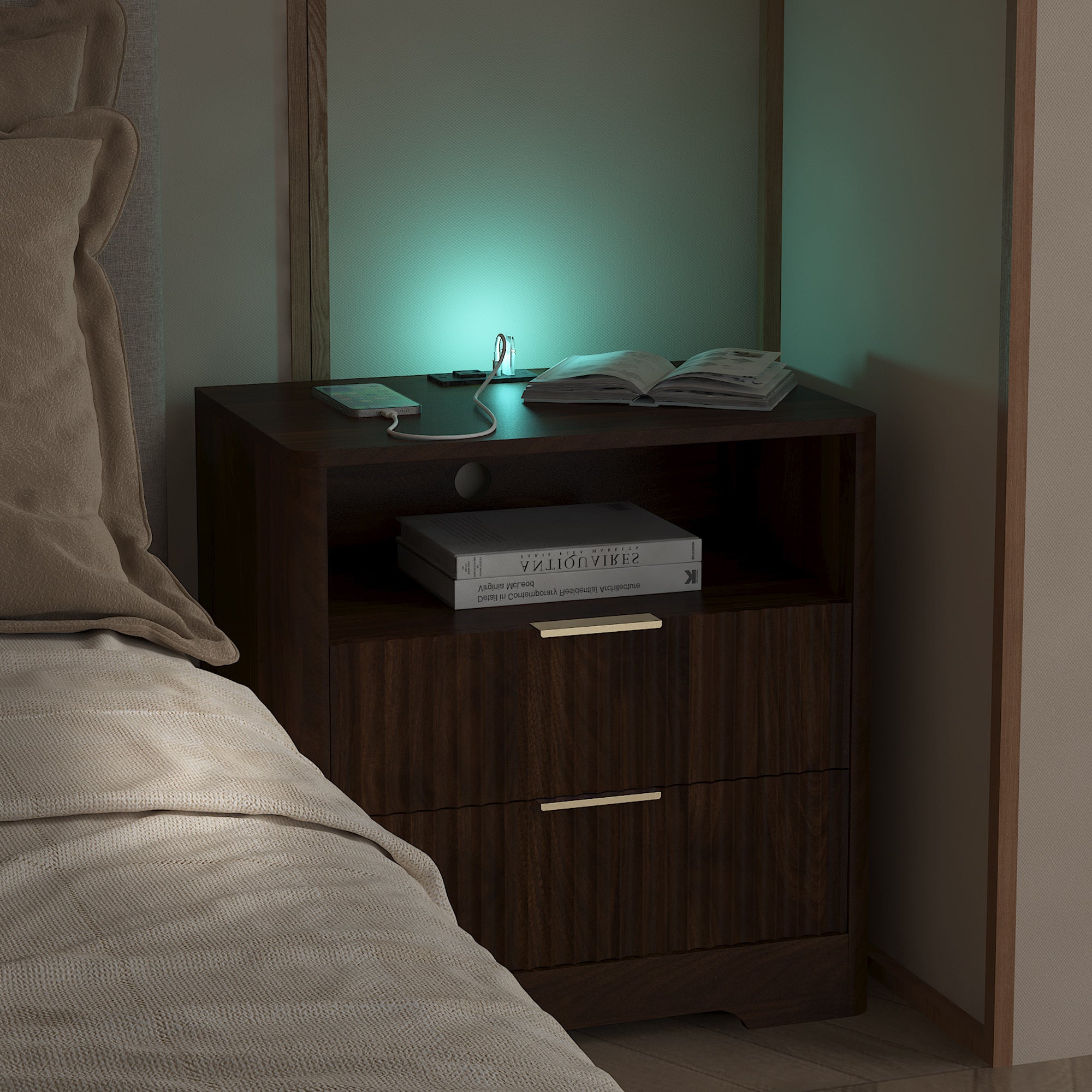 Smart Nightstand with Charging Station for Bedroom