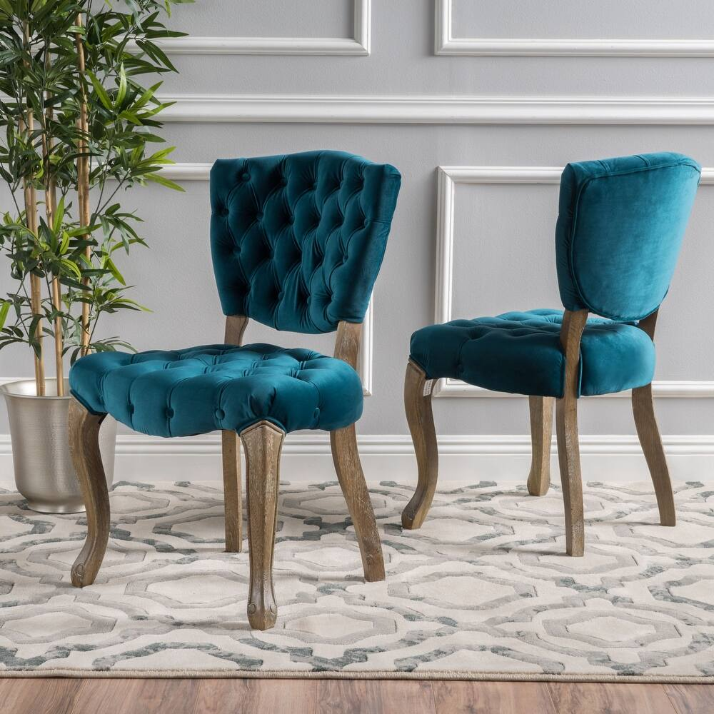 Traditional European Style Tufted Velvet Dining Chairs（Set of 2）